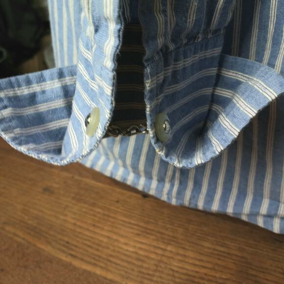 VINTAGE Ticking Striped Maternity Blouse Unique  Buttons & Cuffs. S - Picture 4 of 7